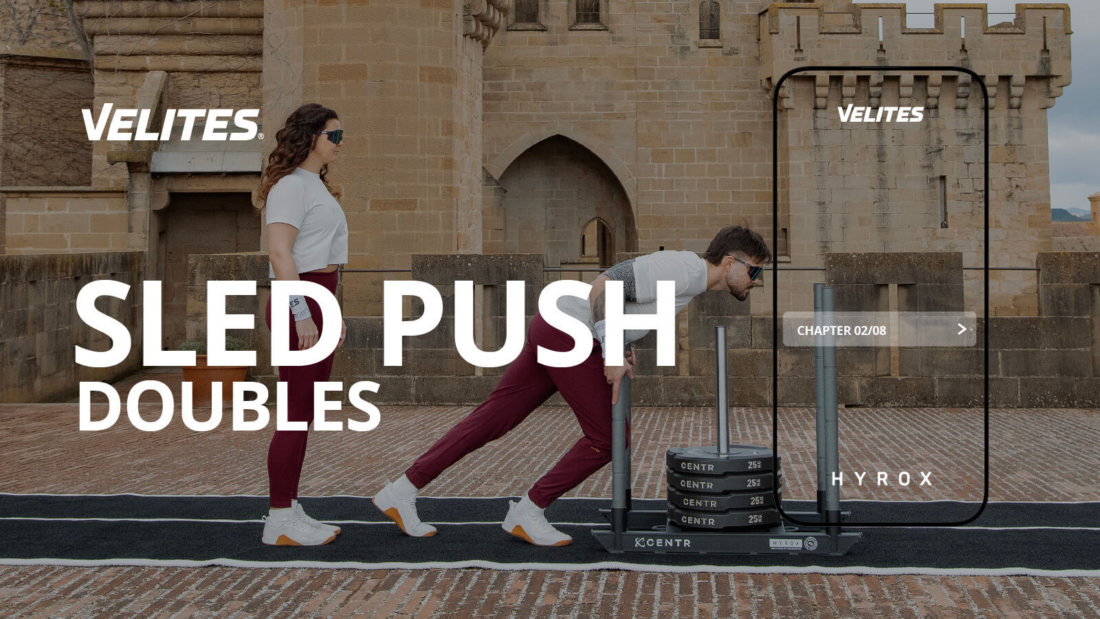 Guía Sled Push para competición HYROX dobles de Velites