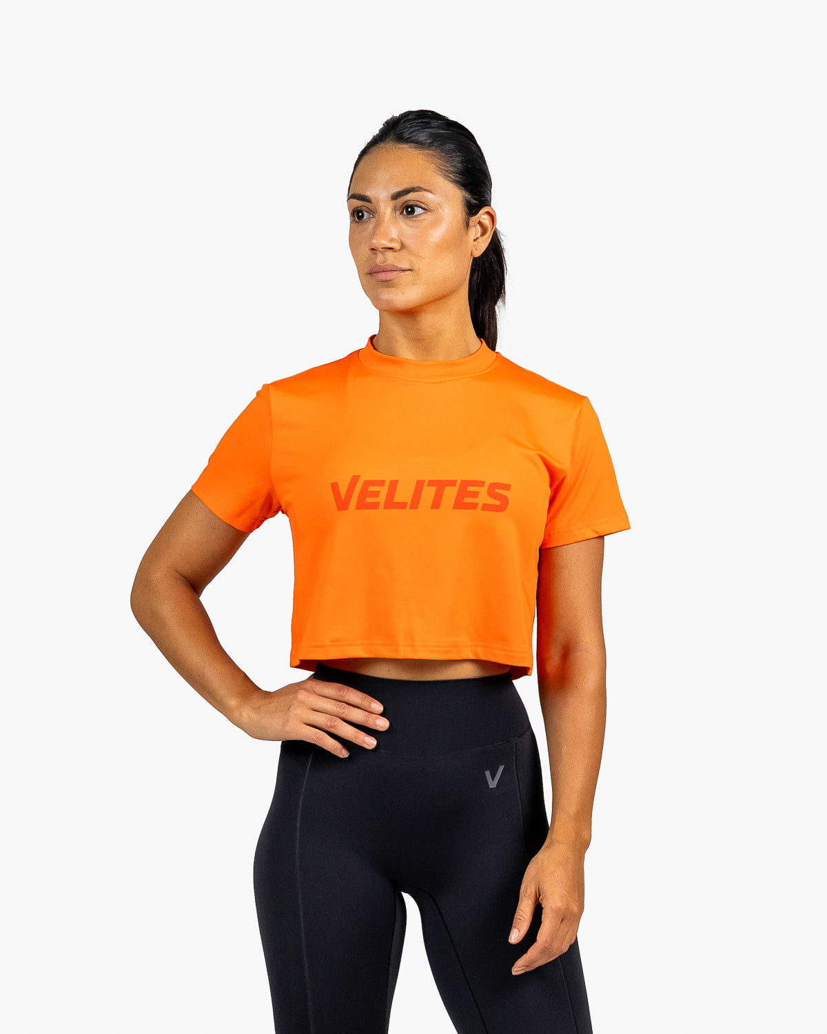 Camiseta crop Holo mujer Velites frente color_orange reef
