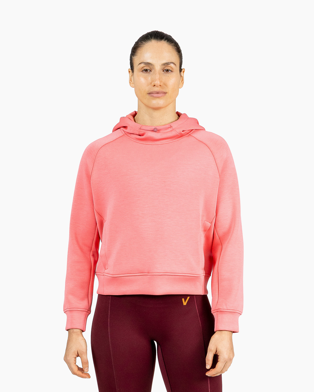 Velites Damen Holo Cropped-Kapuzenpullover Vorderseite color_Raspeberry