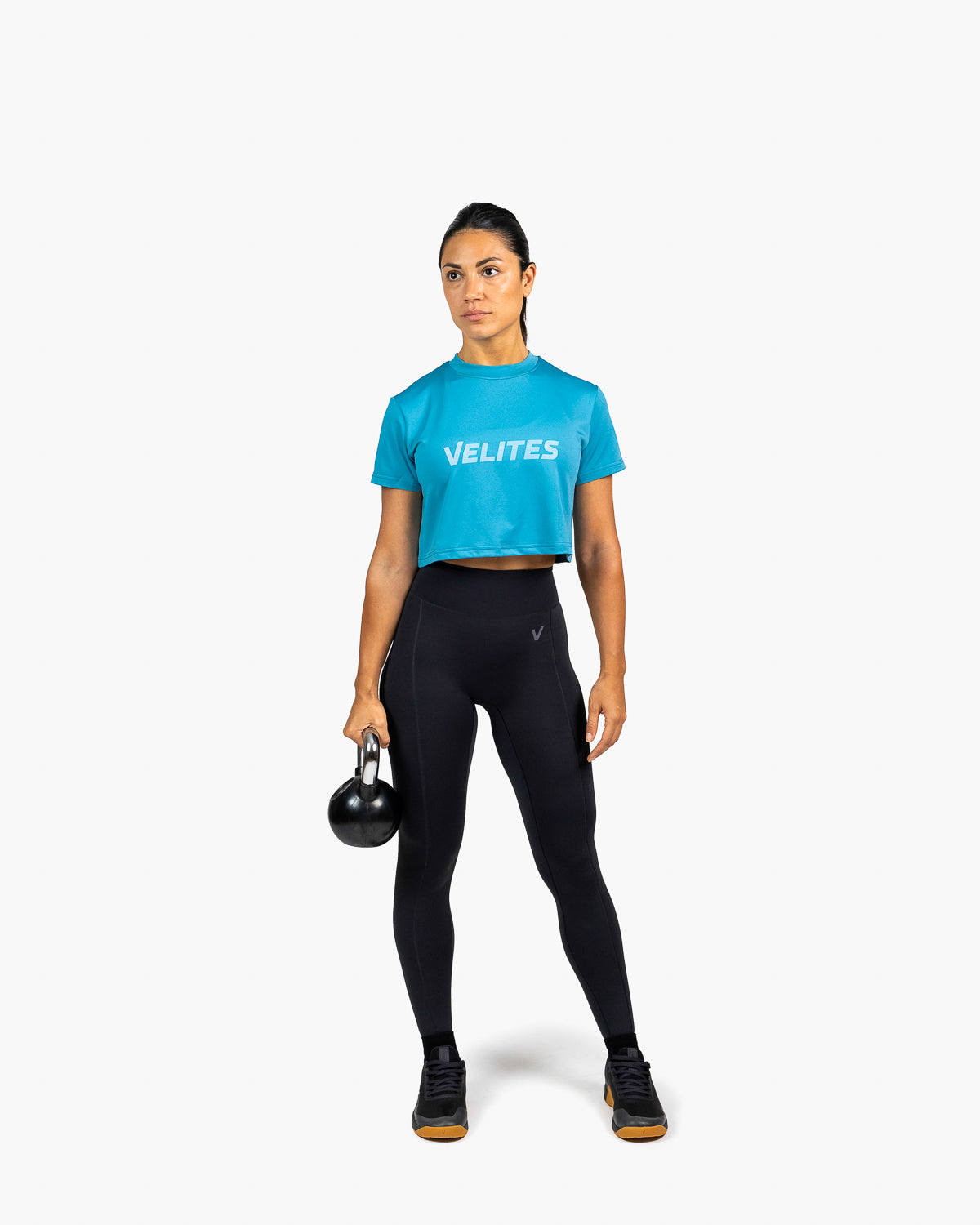 Velites Holo t-shirt crop femme en action color_ultramarine