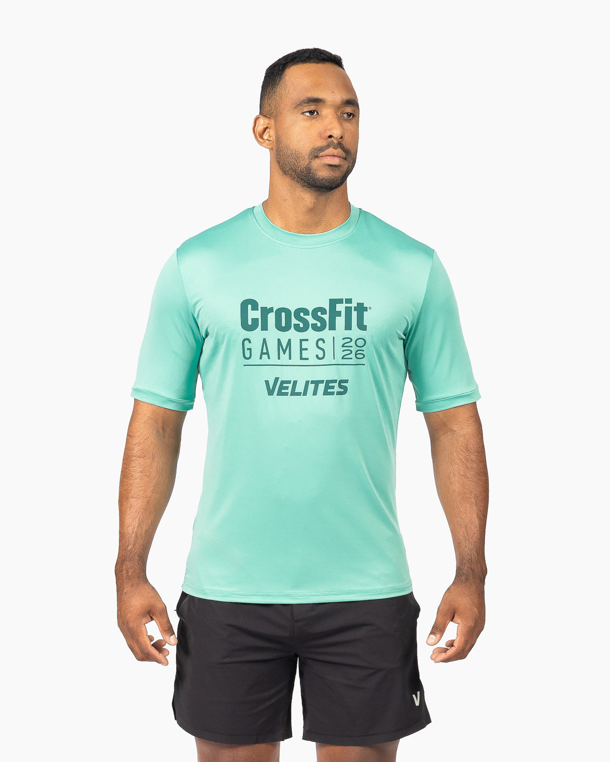 Front view of the unisex wasabi green HOLO 20th Anniversary CrossFit Games t-shirt