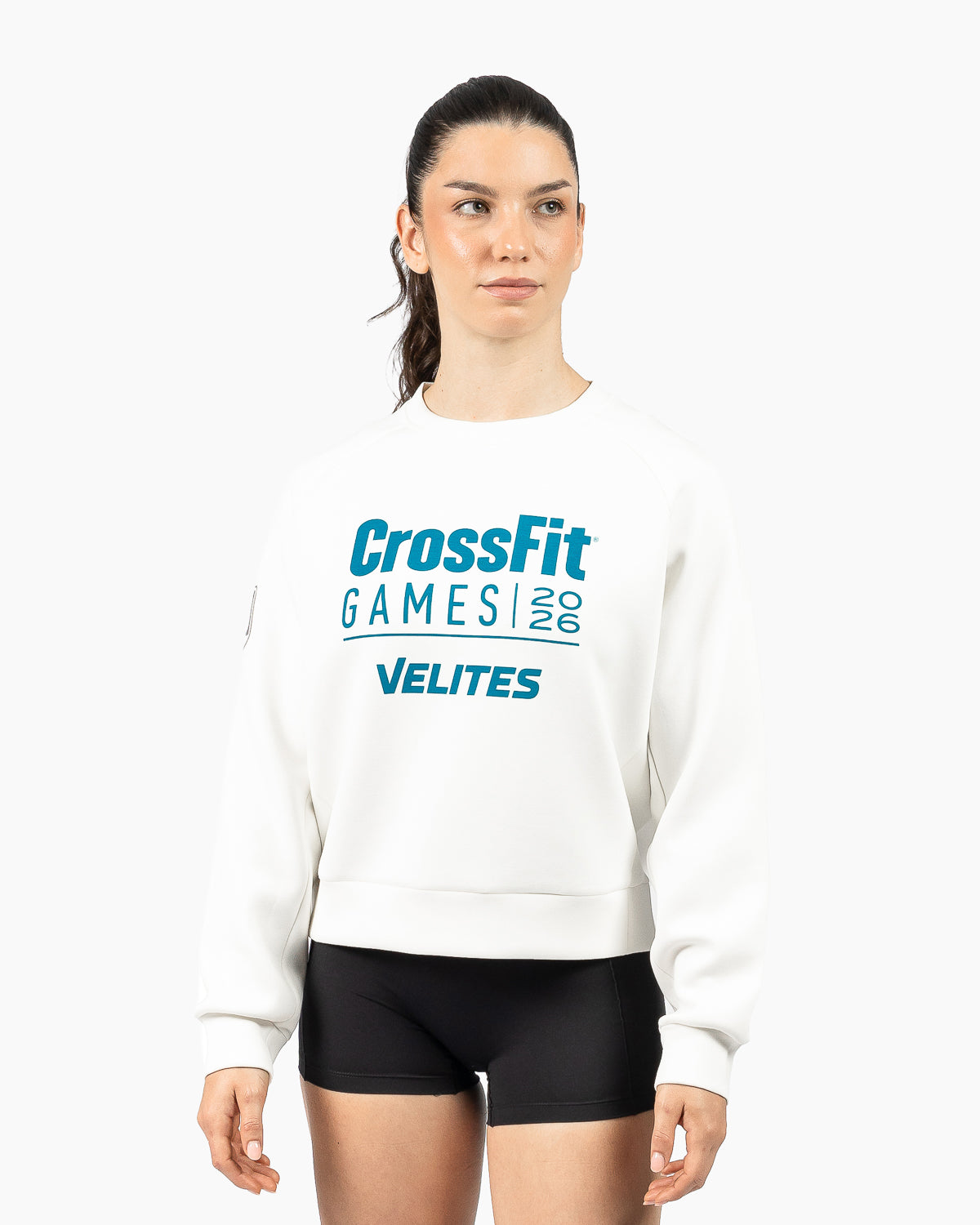 Women's crop crewneck sweatshirt featuring the commemorative CrossFit Games anniversary design