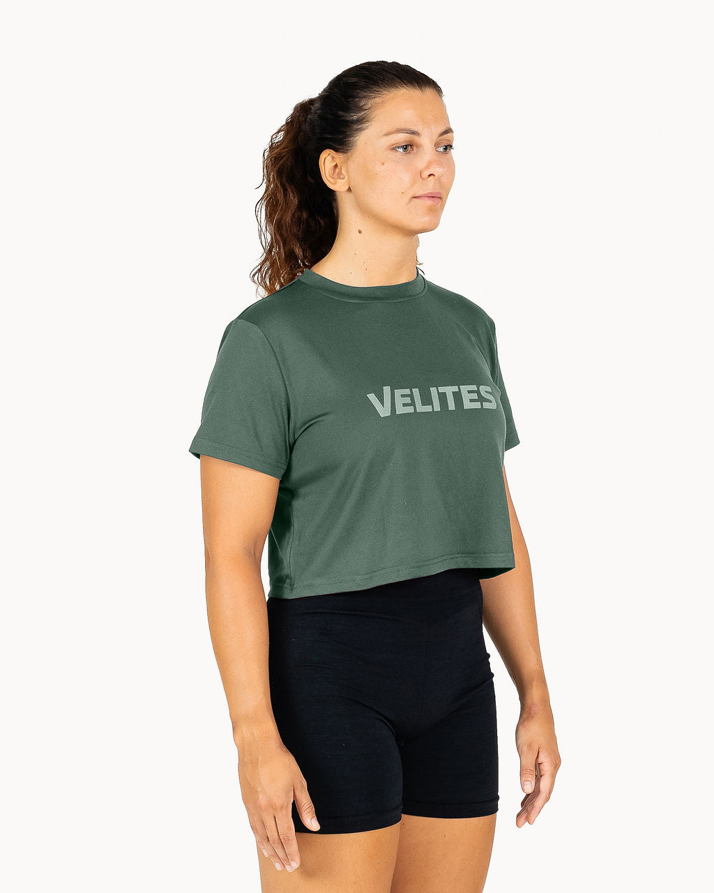 Velites Holo t-shirt crop femme trois-quarts color_Pine Green
