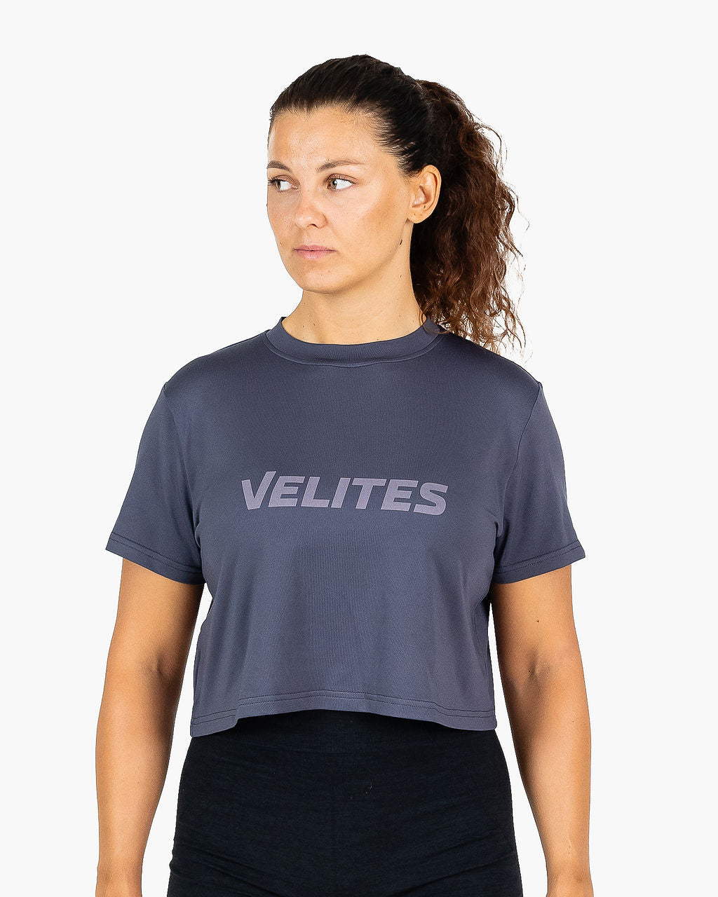 Velites Holo t-shirt crop femme face color_Stone Grey