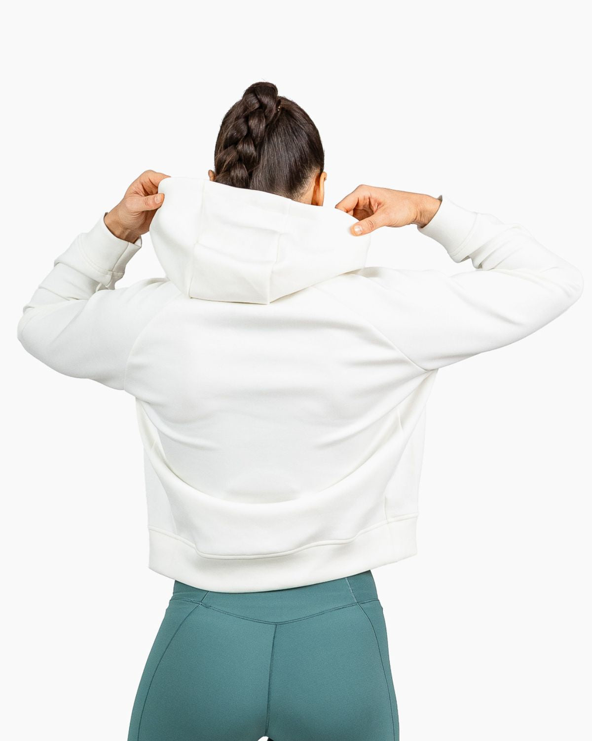 Velites Damen Holo Cropped-Kapuzenpullover Kapuzendetail color_Pearl