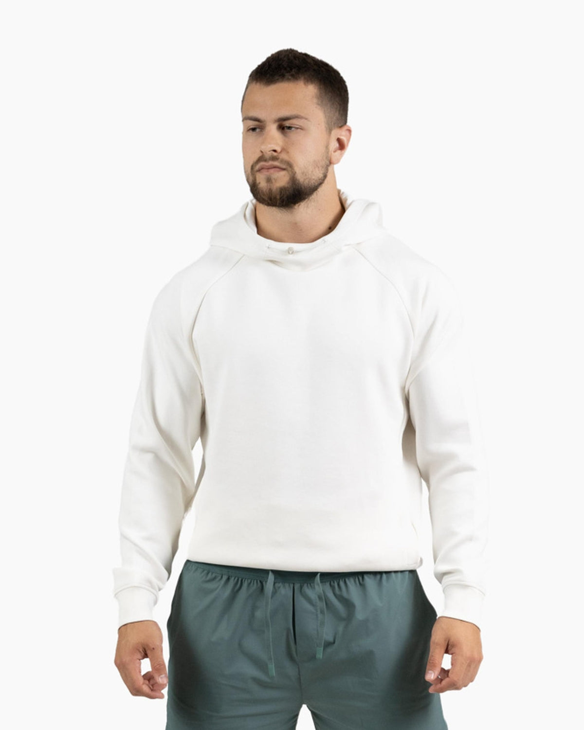 Holo hooded sweatshirt Velites mid-front color_Pearl