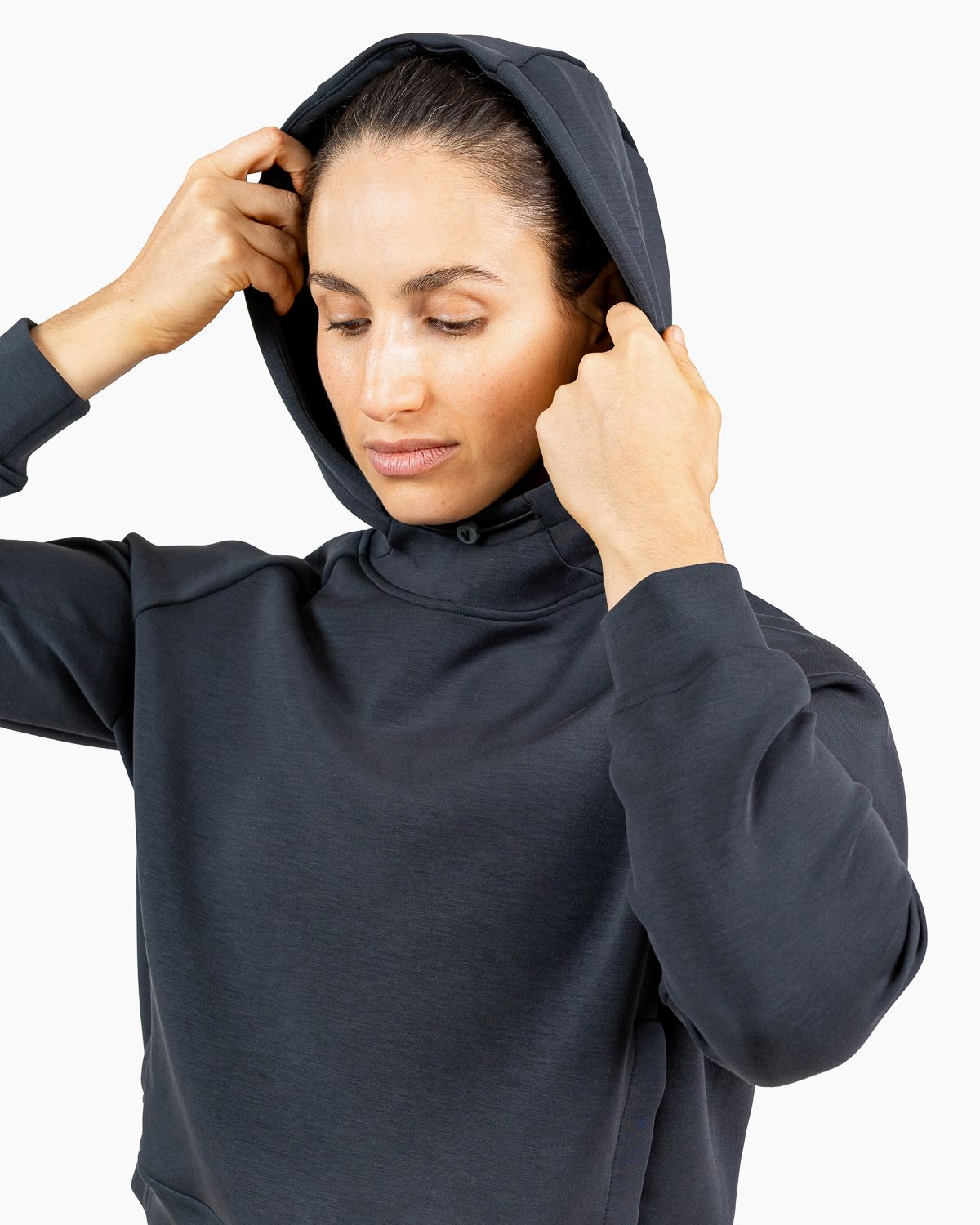 Velites Damen Holo Cropped-Kapuzenpullover Kapuzendetail color_Black