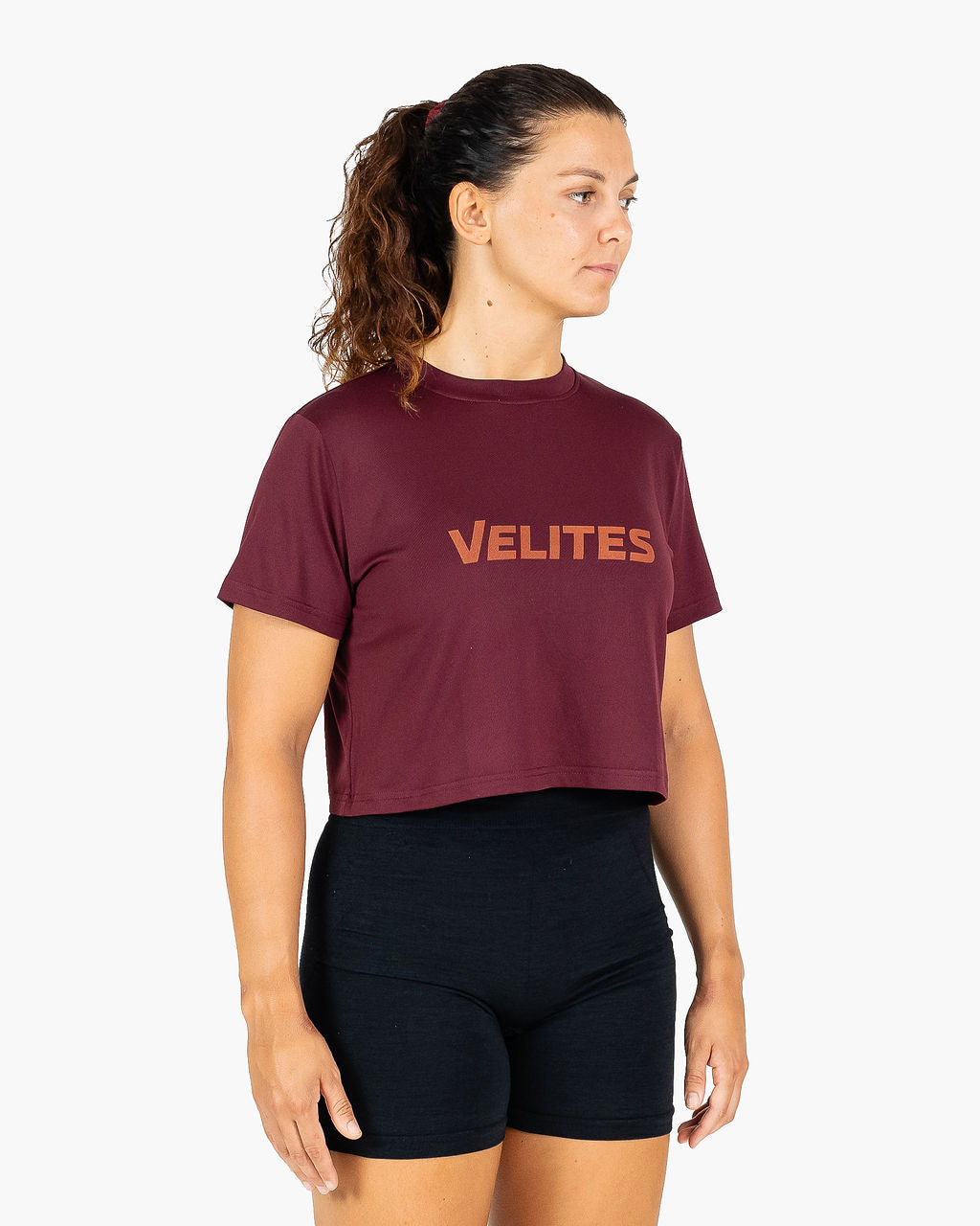 Velites Holo t-shirt crop femme trois-quarts color_Pomegranate