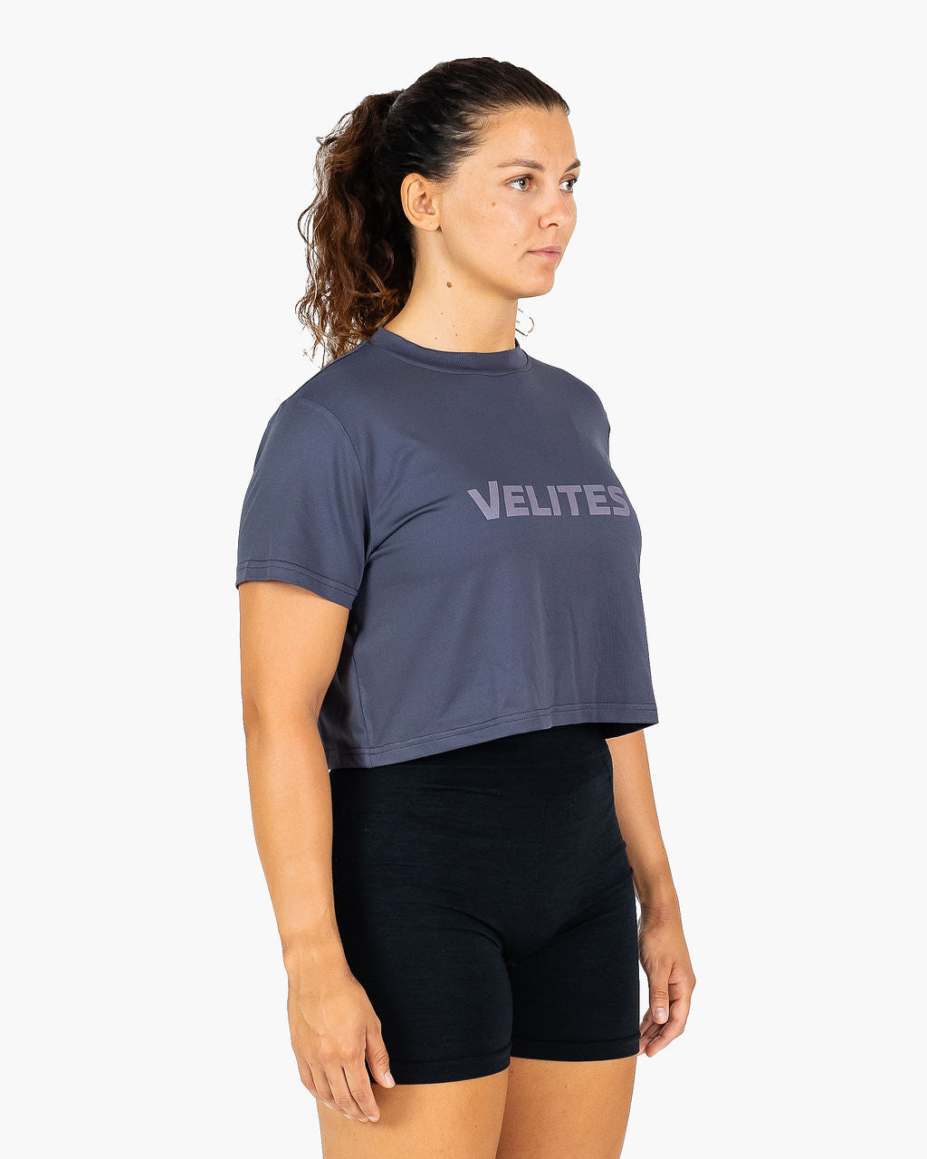 Velites Holo t-shirt crop femme trois-quarts color_Stone Grey