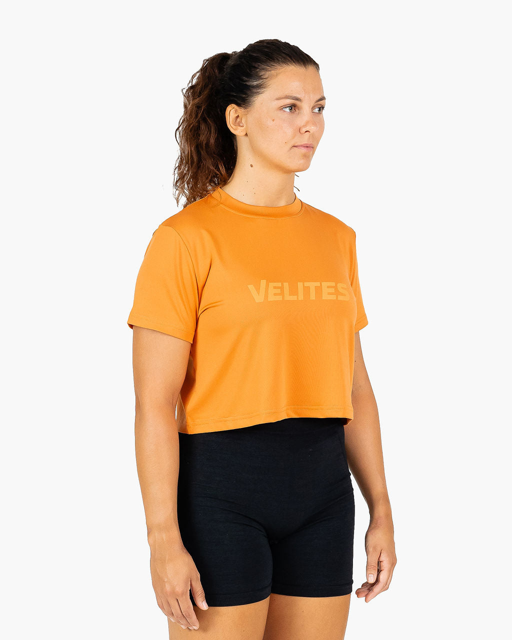 Velites Holo t-shirt crop femme trois-quarts color_Foxy Orange