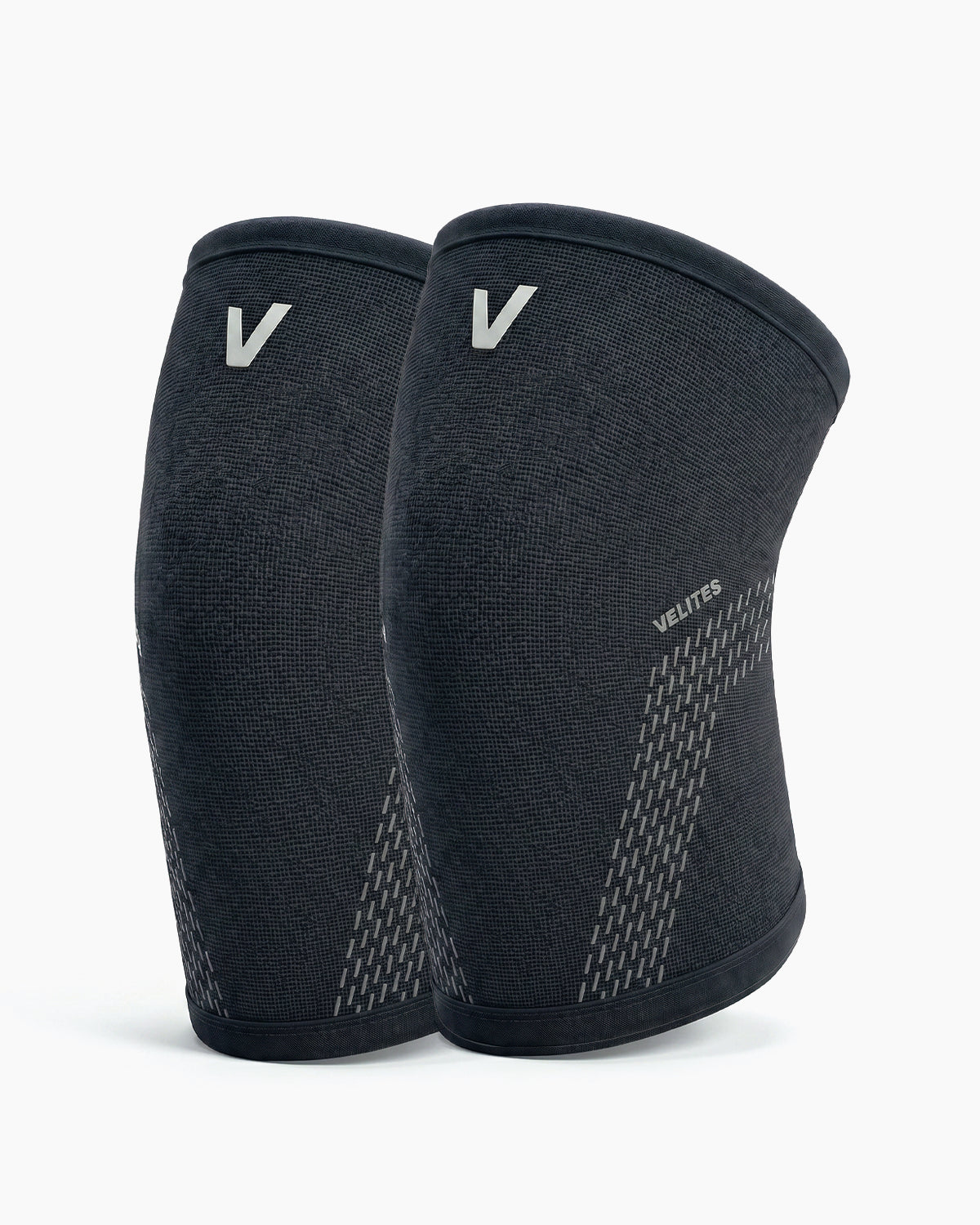 Paar VELITES POWER 5 mm Kniebandagen Seitenansicht schwarz