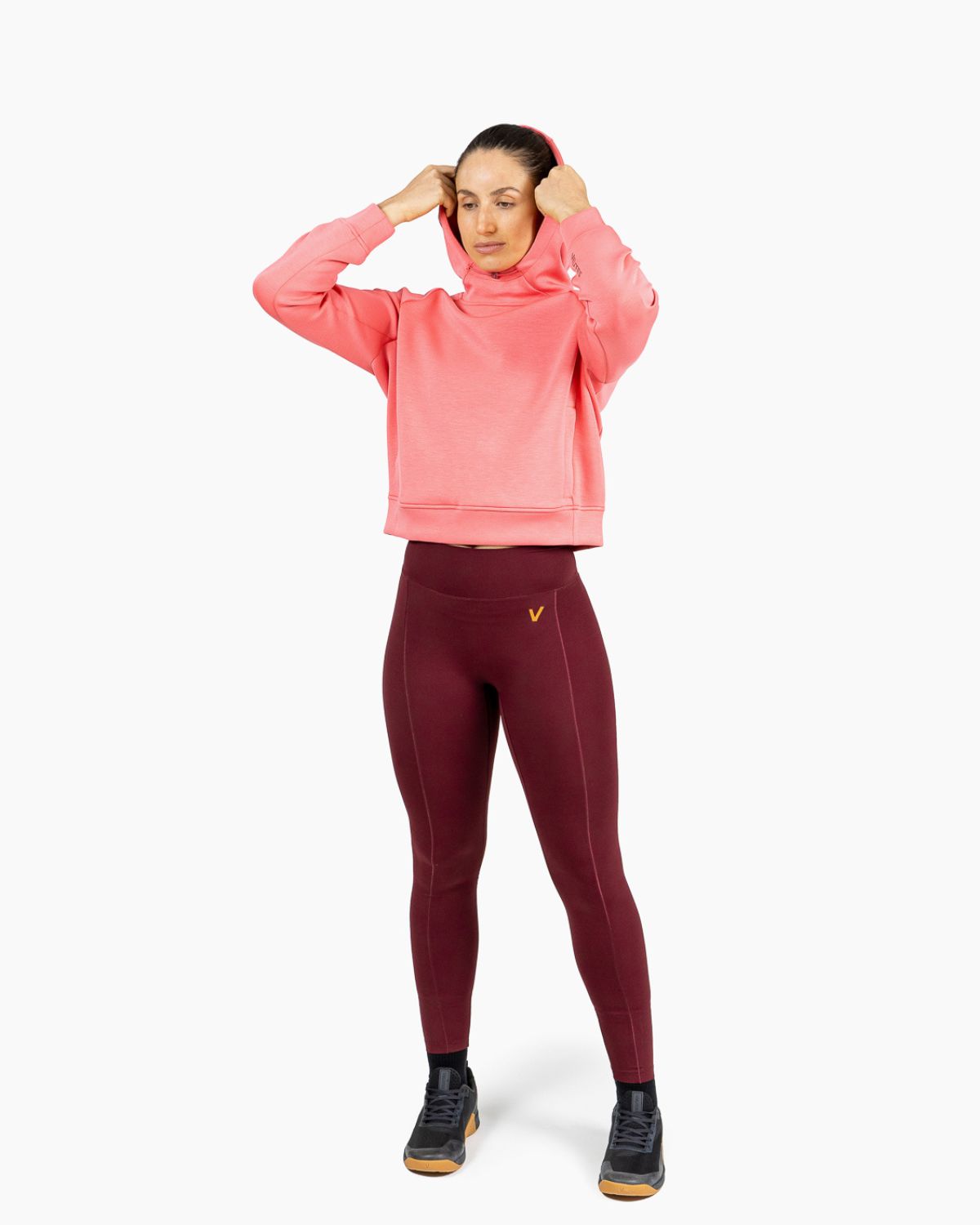 Velites Damen Holo Cropped-Kapuzenpullover Kapuzendetail color_Raspeberry
